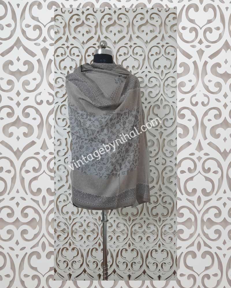 Pure Pashmina Natural Ivory Double Border Butti Kani Shawl 